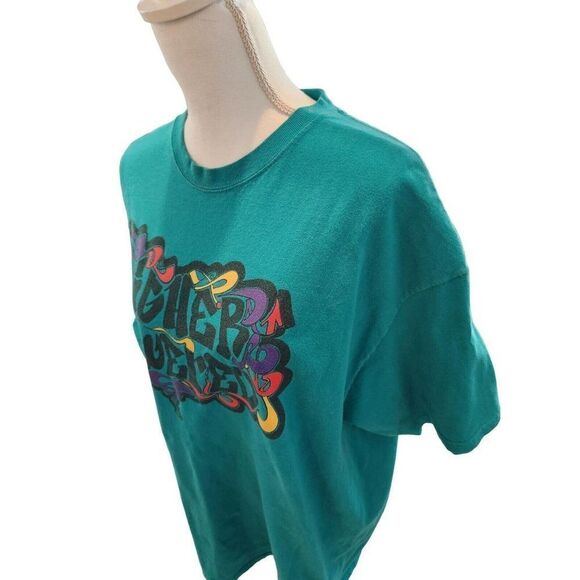 Y2K Teal Green Higher Power Graphic Tshirt XL Christian God Jesus Religion AA - Picture 3 of 7